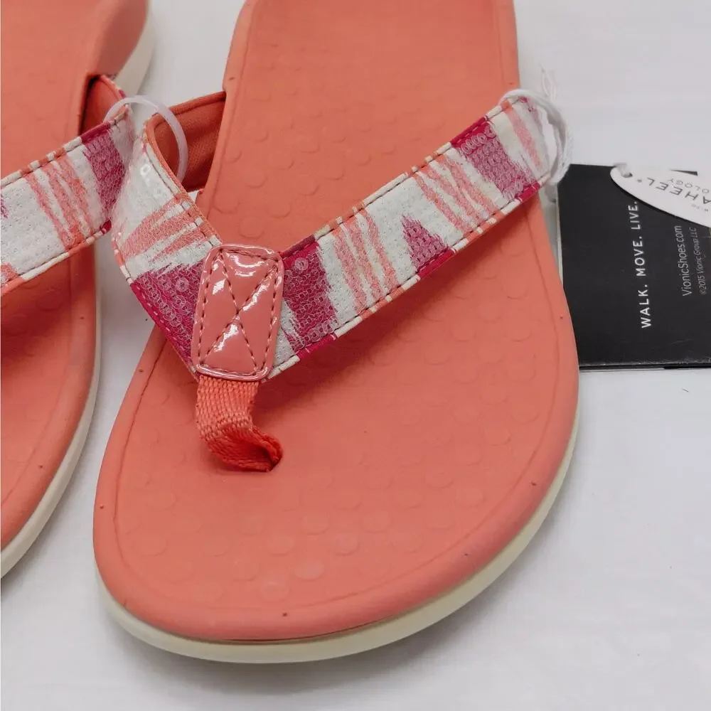 Vionic Womens Flip Flop Sandals Size 7 Sequin Comfort Vacation Resort Chic Flats